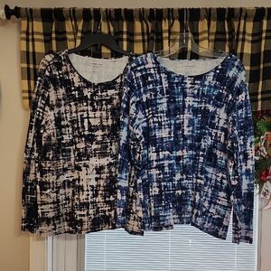 Croft & Barrow Long Sleeve Abstract Print Tops - Black and Blue